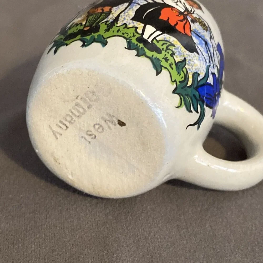 West Germany Stoneware Shot Glass Stein Mug With Handle Miniature Vintage